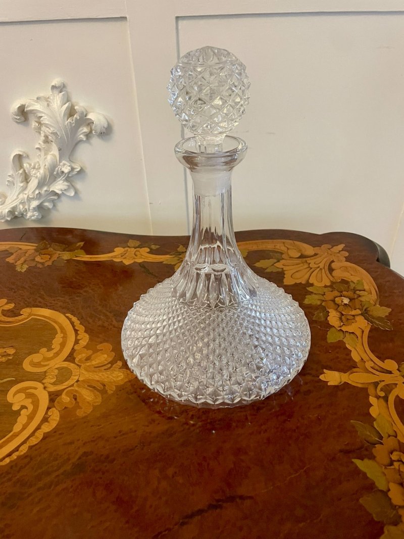 Antique Edwardian Quality Cut Glass Ships Decanter